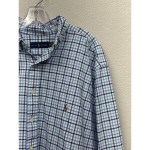 Ralph Lauren Plaid Button Down Cotton Shirt Mens Size 2XLT TALL Blue Plaid